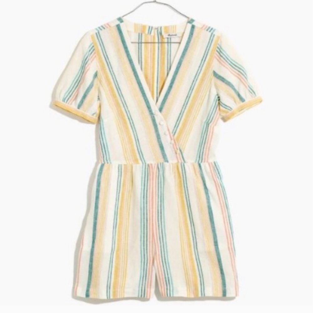 Madwell Linen Striped Button-Front Romper